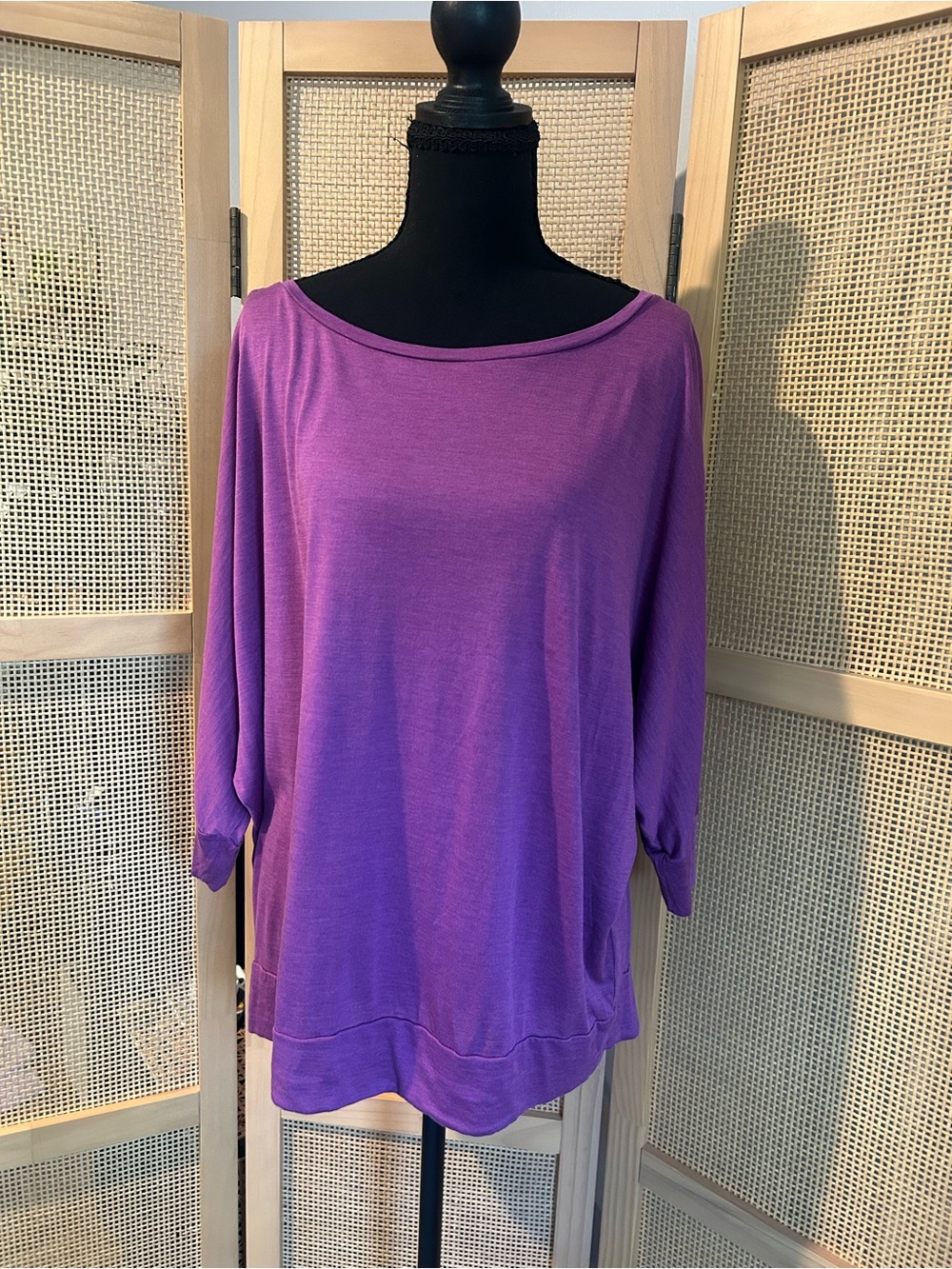 NWOT Eileen Fisher Woman 70% Silk Dolman Boatneck Top Violet Purple Plus 1X